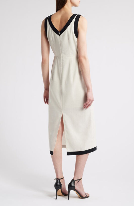 Contrast Trim Linen Midi Dress